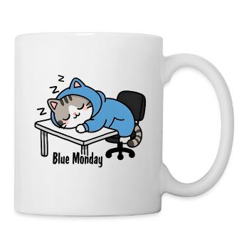 Sleeping cat at work, blue monday - Mug - white - Right