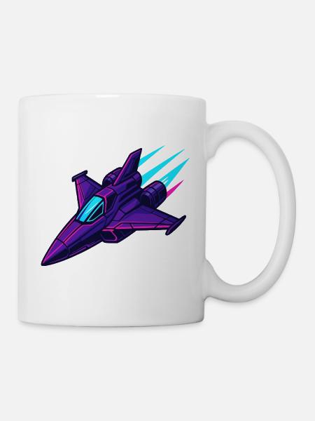 Neon-Kampfjet im Cyberstil - Tasse - Weiß