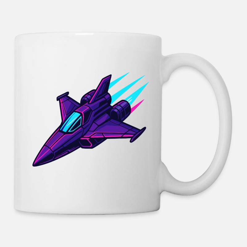 Neon-Kampfjet im Cyberstil - Tasse - Weiß
