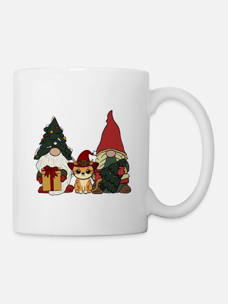 Katze zwischen Wichteln - Tasse - Weiß