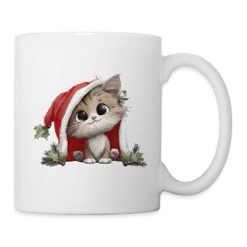 Chaton en chapeau de Noël rouge Chat de Noël - Mug blanc - blanc - Droite