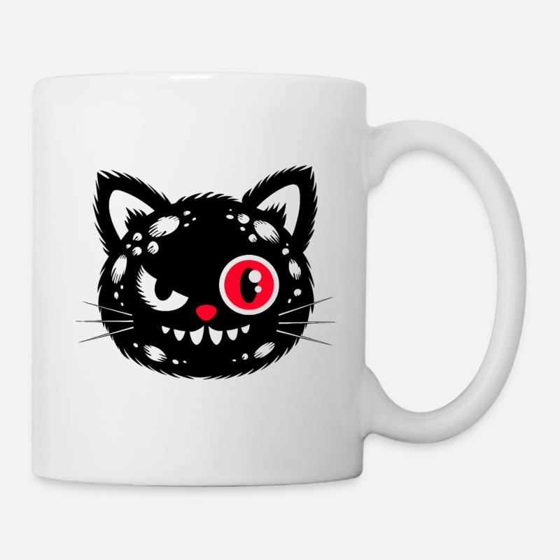 Schwarze Katze mit rotem Auge - Tasse - Weiß
