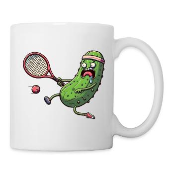 Funny cucumber playing tennis with headband - Mug - white - Right
