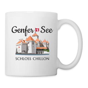 Genfersee Schloss Chillon, Schweiz Handzeichnung - Tasse - Weiß - Rechts