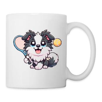 Cute Border Collie With Tennis Racket And Ball - Mug - white - Right