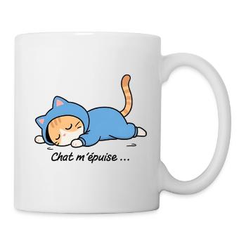 Schlafende Katze im blauen Hoodie, Katze erschöpft mich - Tasse - Weiß - Rechts