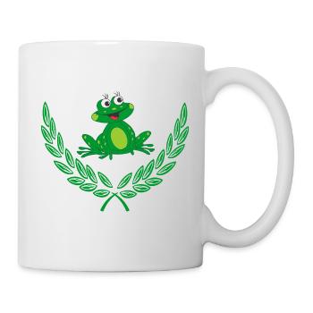Frosch im grünen Lorbeerkranz – Herzlichen Glückwunsch - Tasse - Weiß - Rechts