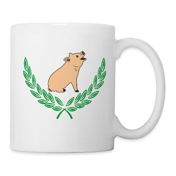 Schwein im grünen Lorbeerkranz - Tasse - Weiß - Rechts
