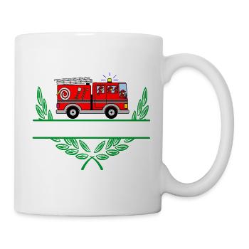 Feuerwehrauto mit Namensraum - Tasse - Weiß - Rechts