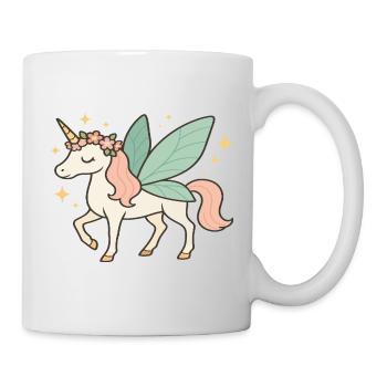 Niedliches Feen-Einhorn mit Blumen und Glitzern - Tasse - Weiß - Rechts