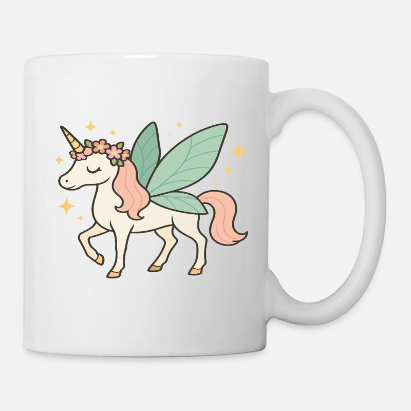 Niedliches Feen-Einhorn mit Blumen und Glitzern - Tasse - Weiß