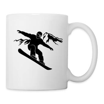 Snowboarder Schattenbild mit Bergpanorama - Tasse - Weiß - Rechts