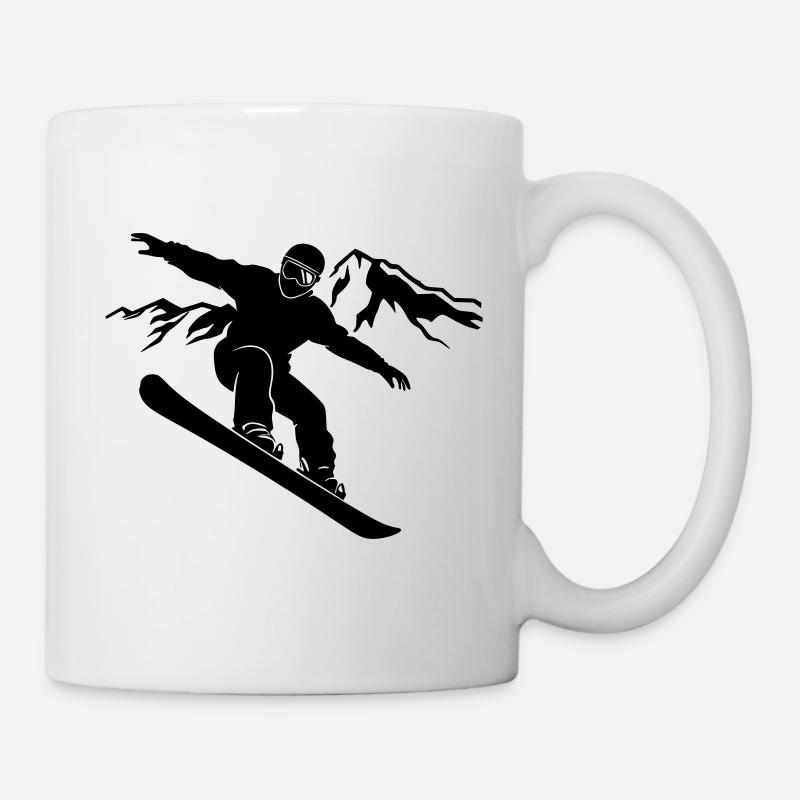 Snowboarder Schattenbild mit Bergpanorama - Tasse - Weiß