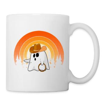 Howdy Cowboy Ghost Lustige Halloween Retro-Sonnenuntergang - Tasse - Weiß - Rechts