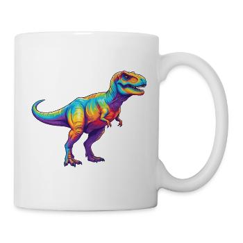 Buntes T-Rex Regenbogen-Pop-Art-Aquarell - Tasse - Weiß - Rechts