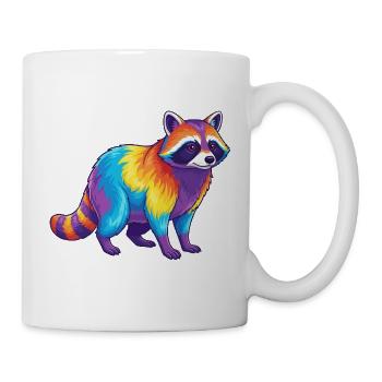 Bunter Waschbär-Regenbogen-Pop-Art-Aquarell - Tasse - Weiß - Rechts