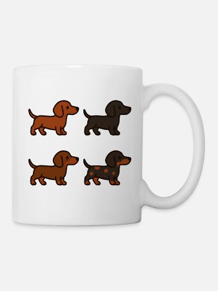 Niedliches Dackel-Hunde-Illustrationsset - Tasse - Weiß