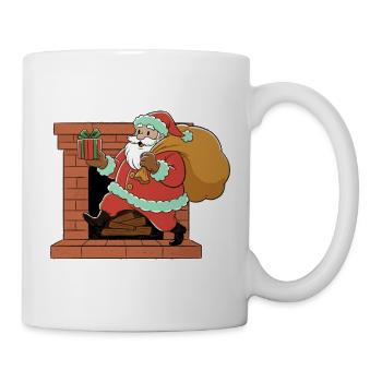 Santa Claus enters fireplace gift night tree deer - Mug - white - Right