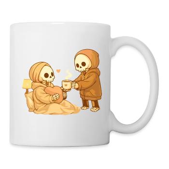 Cozy skeleton brings tea – Small gesture, lots of heart - Mug - white - Right