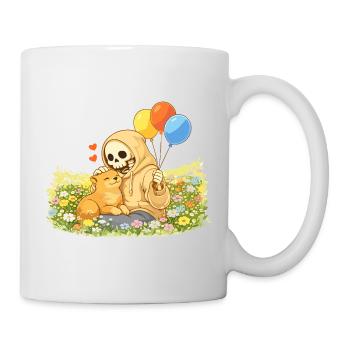 Cozy Skelett mit Katze auf Blumenwiese - Tasse - Weiß - Rechts