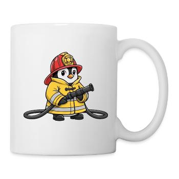 Süßer Pinguin Feuerwehr Retter Cartoon Helfer Held - Tasse - Weiß - Rechts