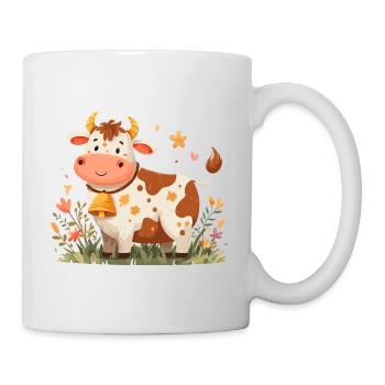 Kuh mit Glocke im Blütenfeld - Tasse - Weiß - Rechts
