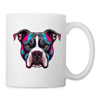Neon Pitbull Porträt - Tasse - Weiß - Rechts