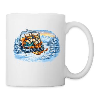 Eichhörnchen & Fuchs im Skilift – Winterspaß - Tasse - Weiß - Rechts
