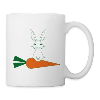 Grünes Kaninchen-Linienbild mit Karotte - Tasse - Weiß - Rechts
