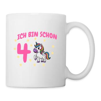 Ich bin Schon Vier Unicorn Geburtstag - Tasse - Weiß - Rechts