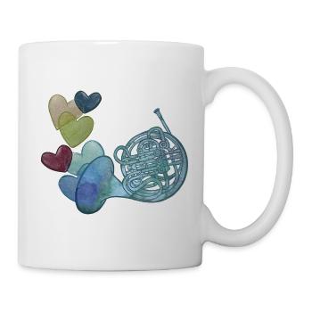 Herznote-Horn mit bunten Herzen - Tasse - Weiß - Rechts