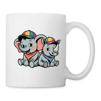 Cute Elephant and Rhinoceros – Cute Animal Friends - Mug - white - Right