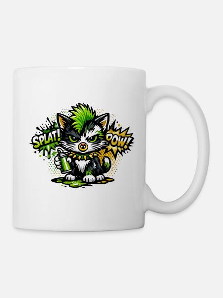 Neon Graffiti Kitten Sprayer - Mug - white