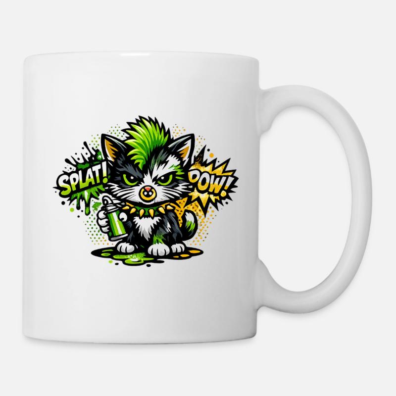 Neon Graffiti Kitten Sprayer - Mug - white