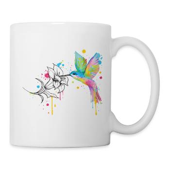 Colorful Hummingbird with Flower – Graffiti Style - Mug - white - Right