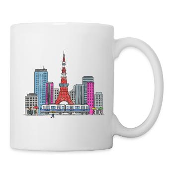 Tokyo City Skyline Tokyo Tower Retro-Abzeichenkunst - Tasse - Weiß - Rechts