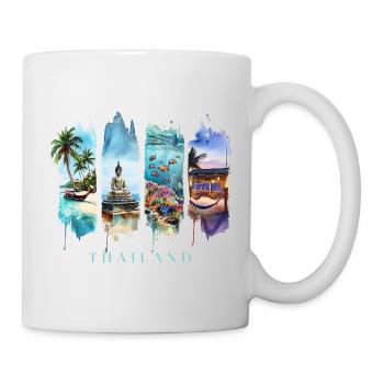Thailand Vacation Travel – Longtail Boat & Buddha - Mug - white - Right