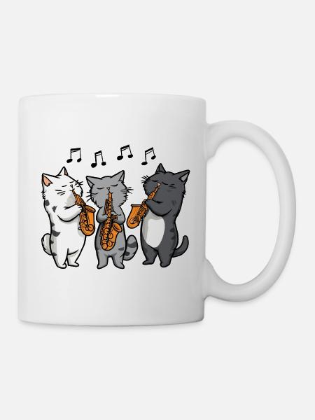 Jazzkatzen Trio Saxophon - Tasse - Weiß