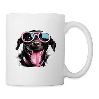 Hund Retro Motiv – Pinke Sonnenbrille Halftone - Tasse - Weiß - Rechts