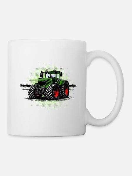 Grüner Traktor – Halftone rote felgen Traktorfans - Tasse - Weiß