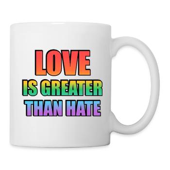 Liebe ist größer als Hass Regenbogentext - Tasse - Weiß - Rechts