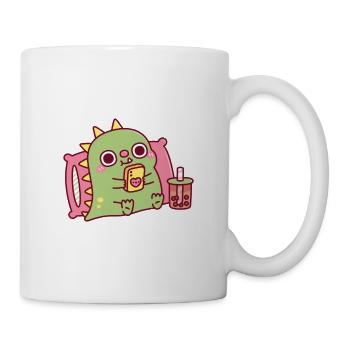 Cute Dinosaur Chilling And Scrolling On Phone - Mug - white - Right