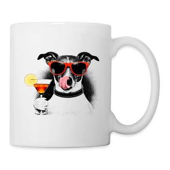 Cooler Hund – Popart Halftone mit Cocktail - Tasse - Weiß - Rechts