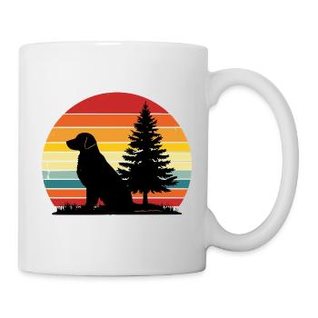 Retro Hund Silhouette Wald Sonnenuntergang - Tasse - Weiß - Rechts