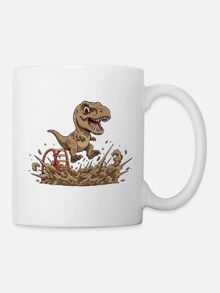 Dino Sprung im Schlamm - Tasse - Weiß