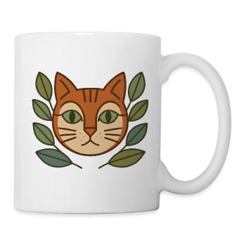 Katzenportrait im Blattkranz - Tasse - Weiß - Rechts