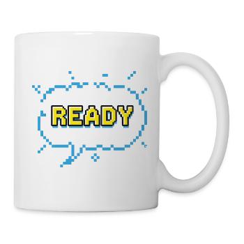 READY Schriftzug im Pixel Comic Look - Tasse - Weiß - Rechts