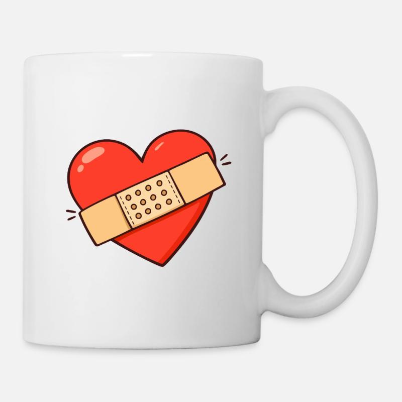 Herz mit Pflaster - Tasse - Weiß