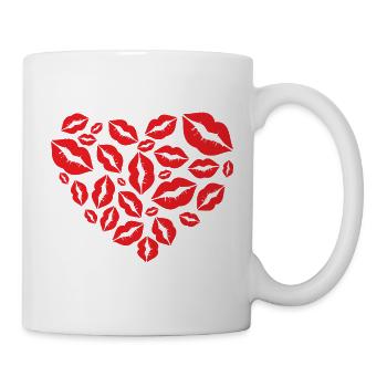 Red Lipstick Kisses Heart Romantic Love Design - Tasse - Weiß - Rechts