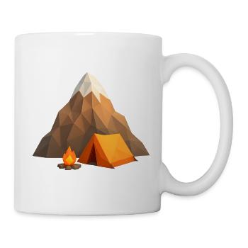 Low-poly mountain camp with tent and fire - Mug - white - Right